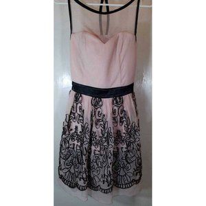 Bailey Blue Womens A Line Dress Pink Floral Sheer Bodice Scoop Neck Sleeveless 8